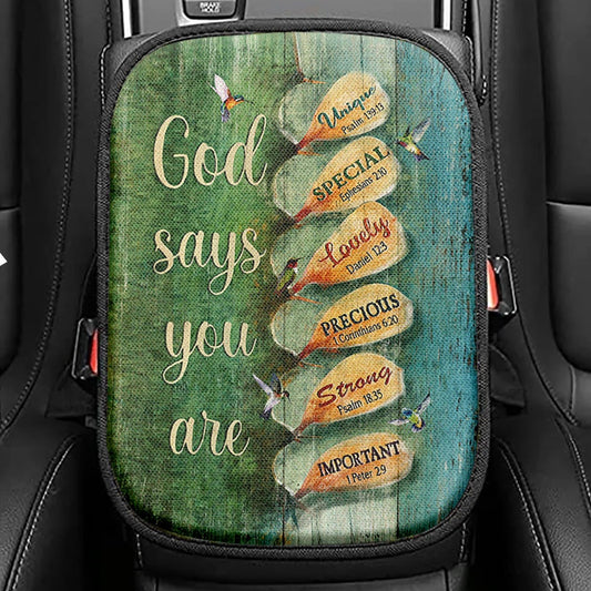 God Say You Are Hummingbirds Cactus Seat Box Cover, Bible Verse Car Center Console Cover, Christian Inspirational Car Interior Accessories