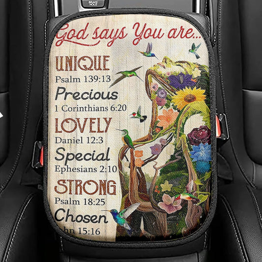 God Say You Are Natural Woman Seat Box Cover, Christian Car Center Console Cover, Religious Car Interior Accessories
