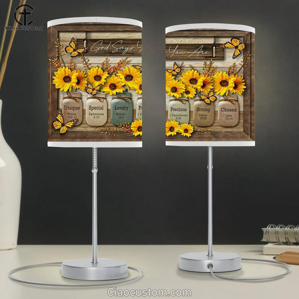 God Say You Are Sunflower Table Lamp For Bedroom - Christian Wall Table Lamp - Scripture Table Lamp Prints