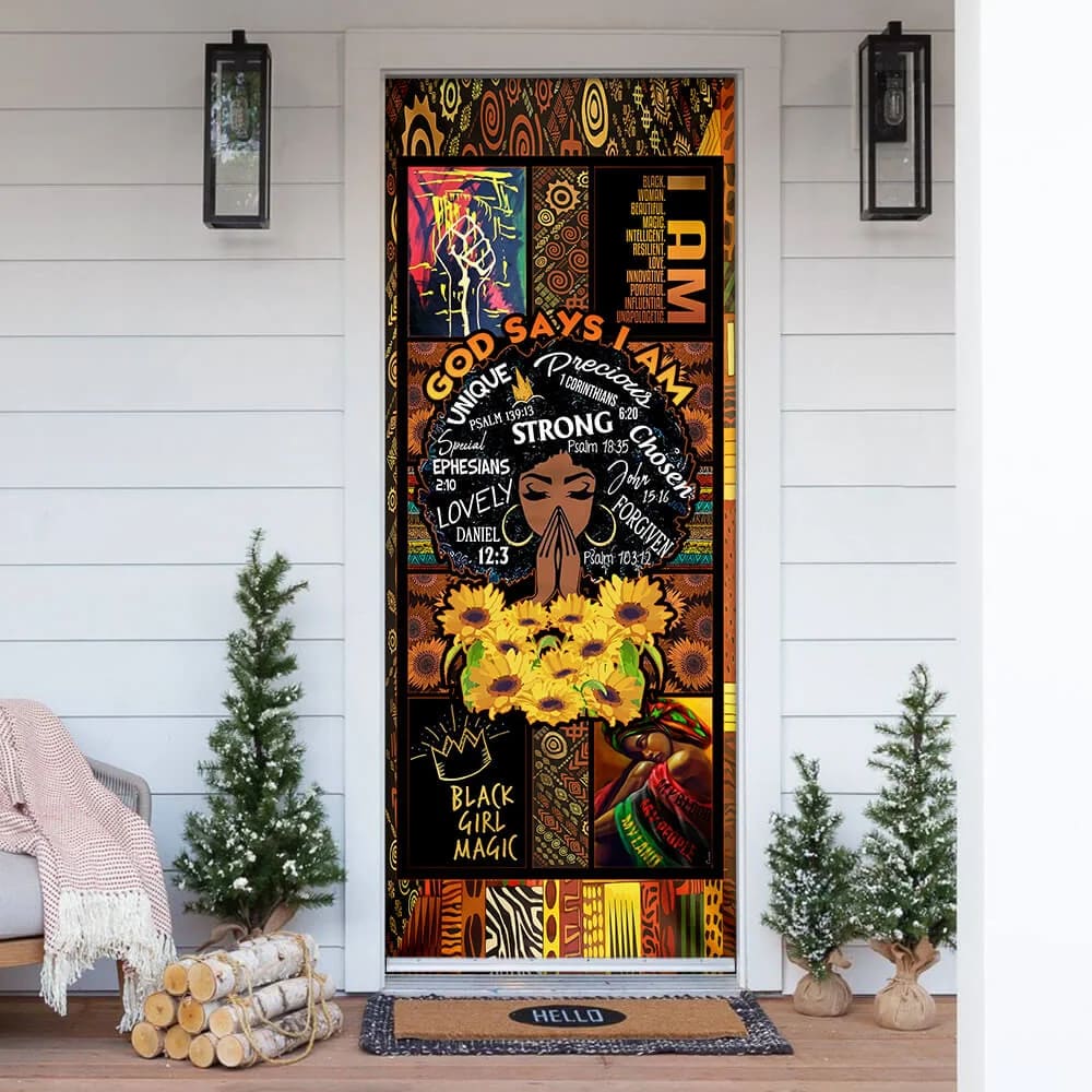 God Says I Am Black Woman Door Cover - Religious Door Decorations - Christian Home Decor