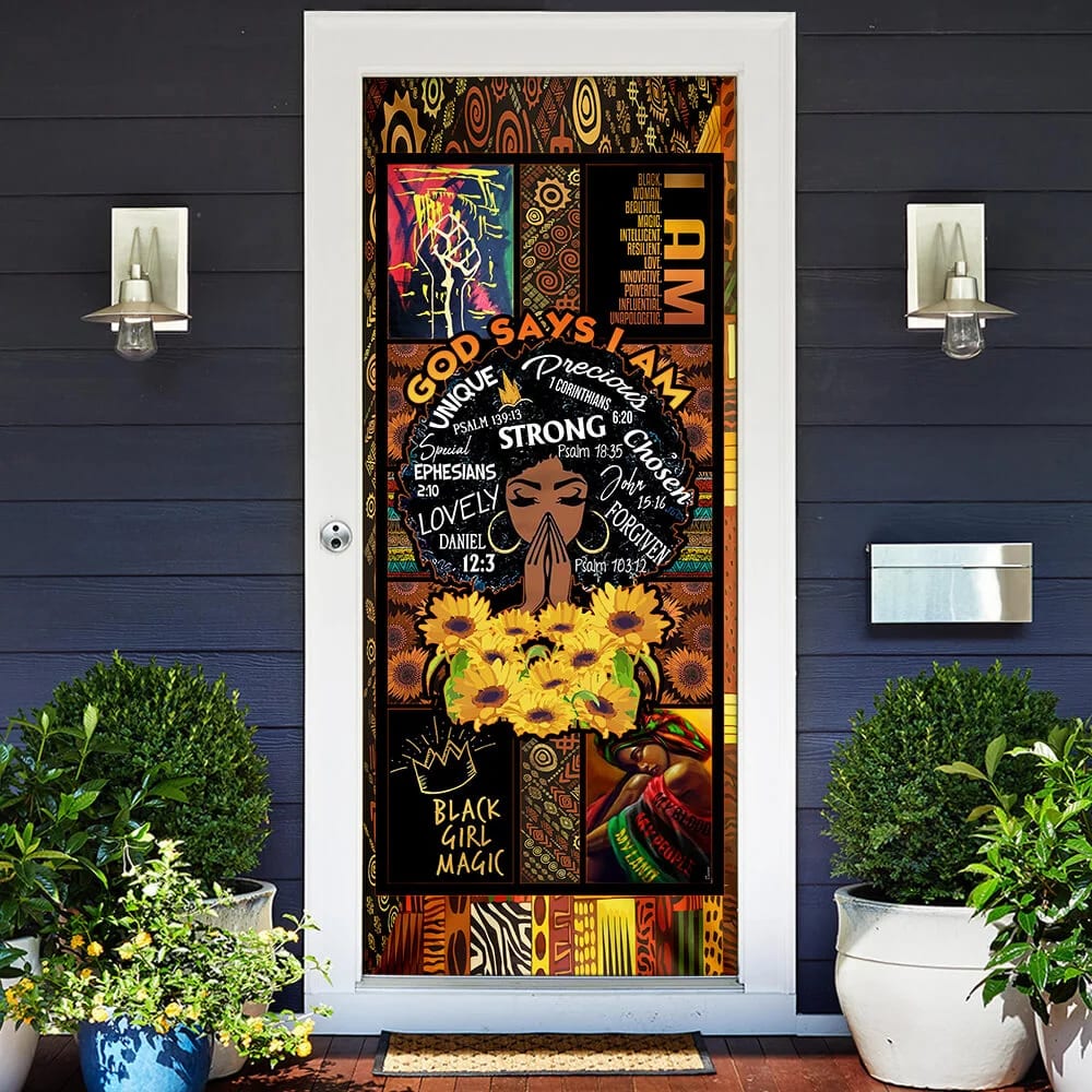 God Says I Am Black Woman Door Cover - Religious Door Decorations - Christian Home Decor