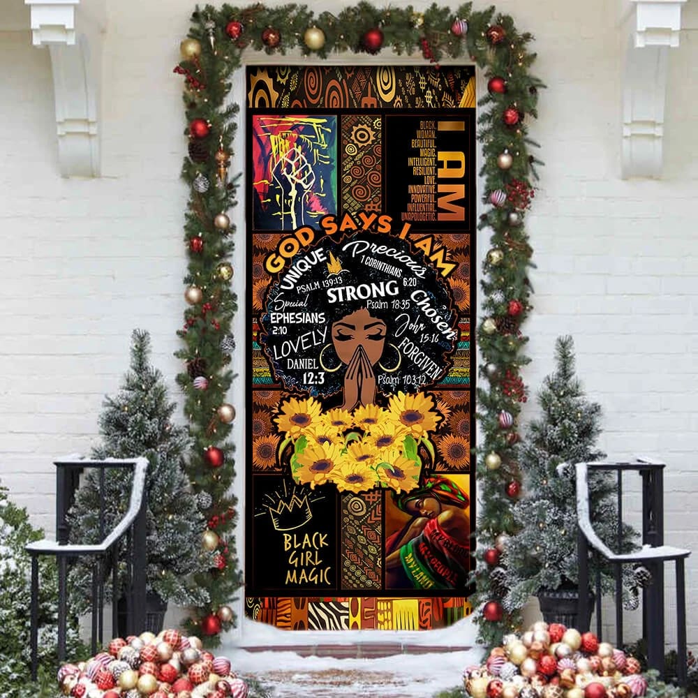 God Says I Am Black Woman Door Cover - Religious Door Decorations - Christian Home Decor