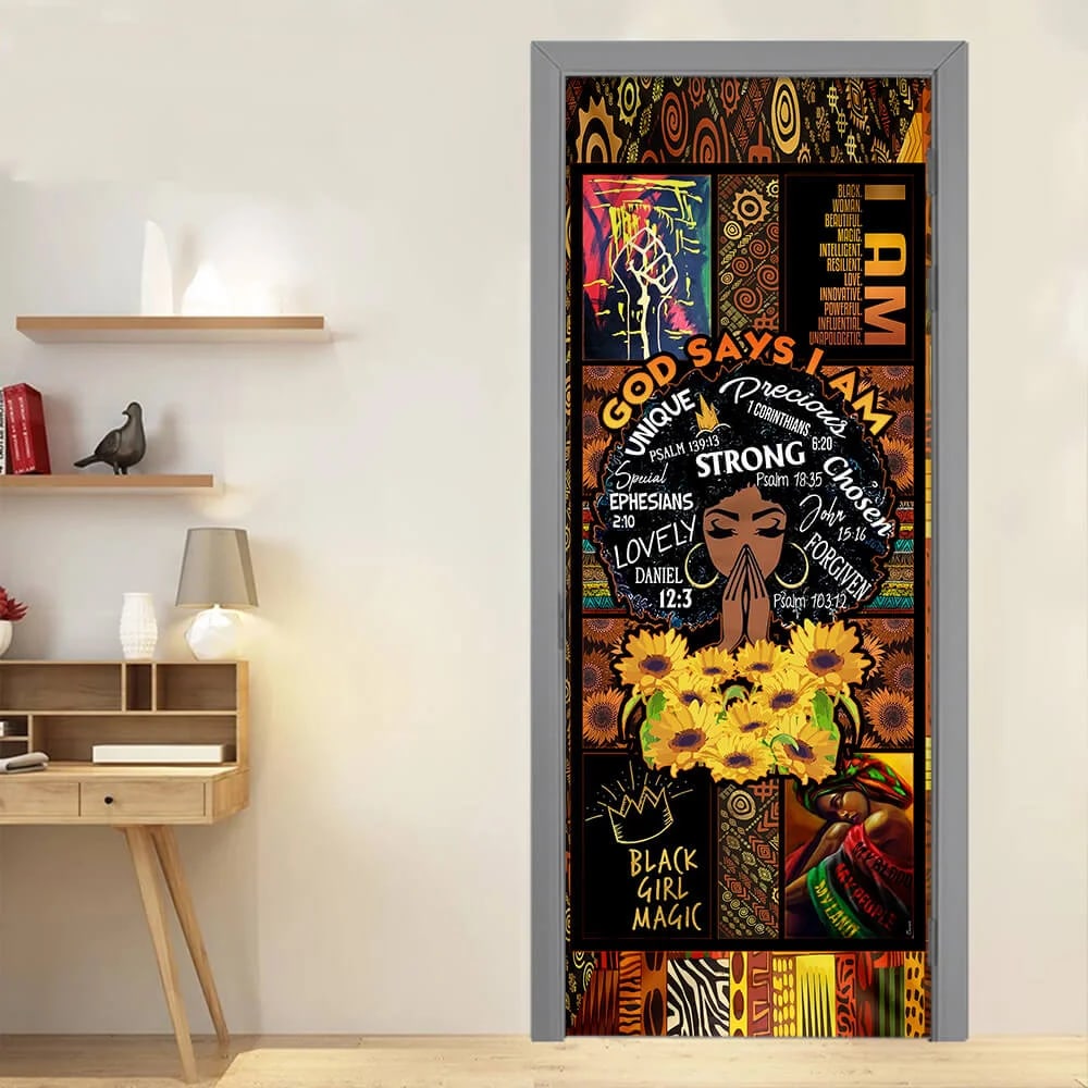 God Says I Am Black Woman Door Cover - Religious Door Decorations - Christian Home Decor