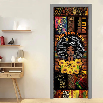 God Says I Am Black Woman Door Cover - Religious Door Decorations