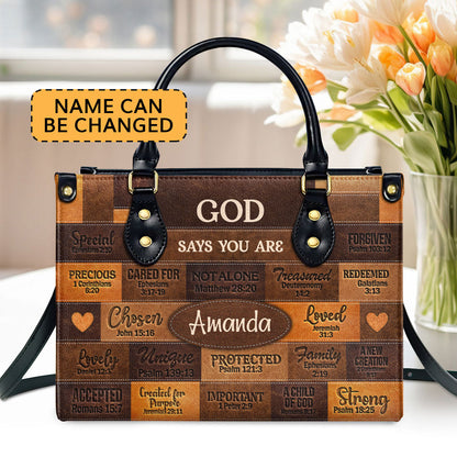God Says I Am Personalized Leather Handbag With Zipper Gift For Her