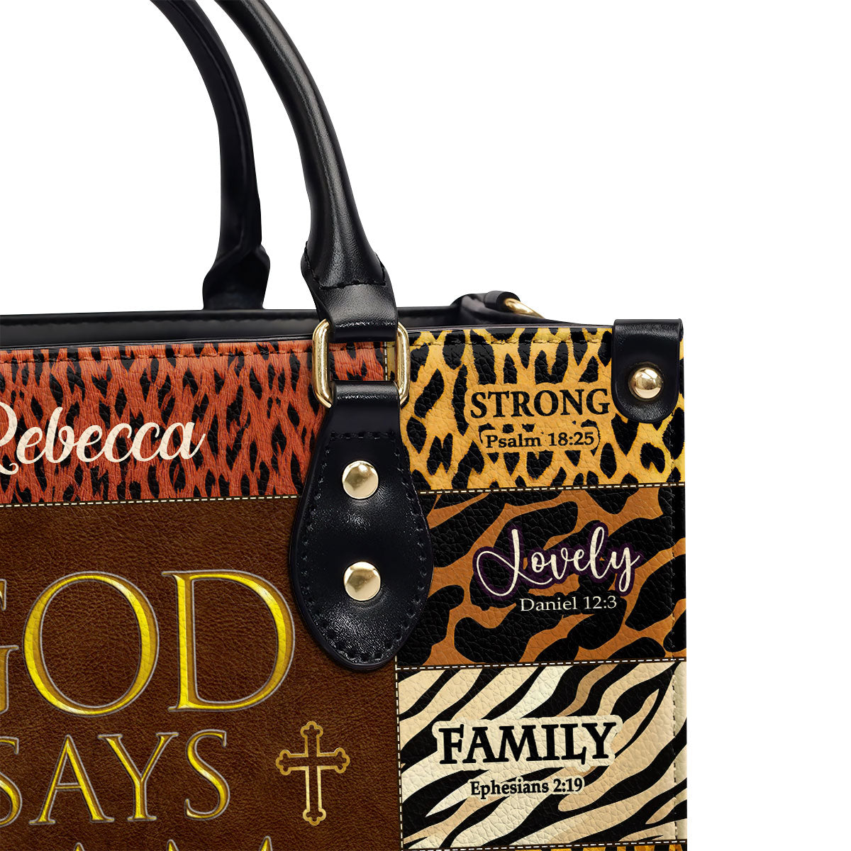 God Says I Am Unique  Personalized Leather Handbag With Zipper - Inspirational Gift Christian Ladies
