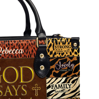 God Says I Am Unique  Personalized Leather Handbag With Zipper - Inspirational Gift Christian Ladies