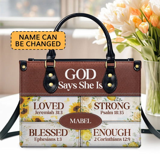 God Says She Is Religious Gift For Worship Friends Personalized Leather Handbag With Zipper