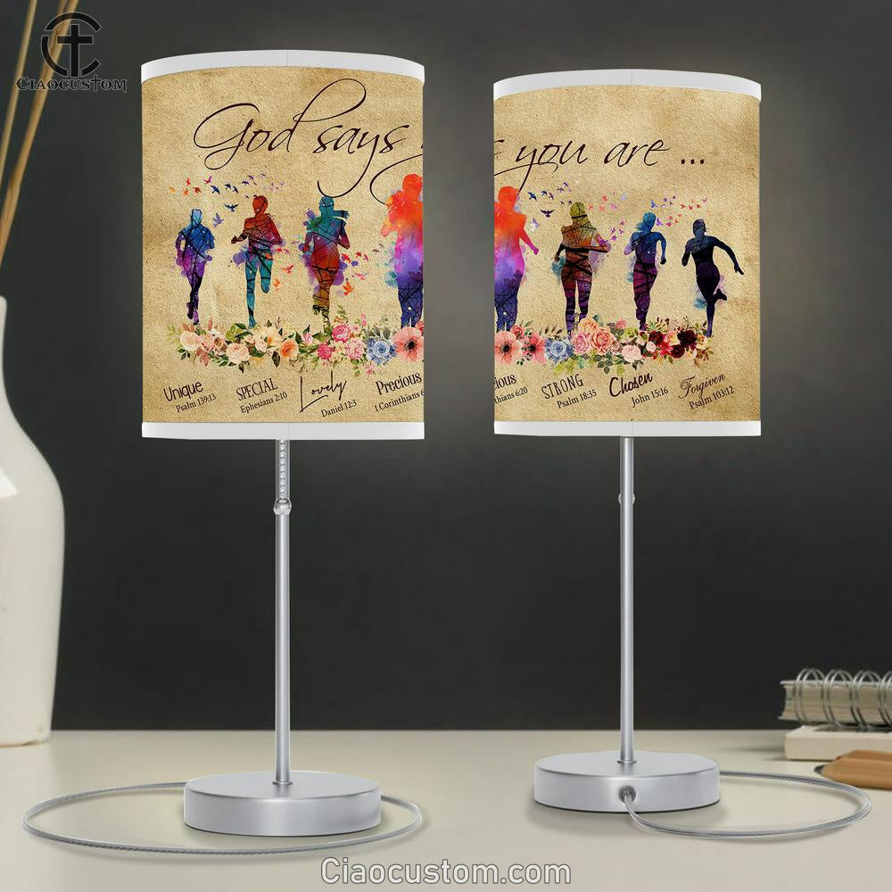 God Says You Are - Colorful Running Girl Table Lamp For Bedroom - Christian Wall Table Lamp - Scripture Table Lamp Prints