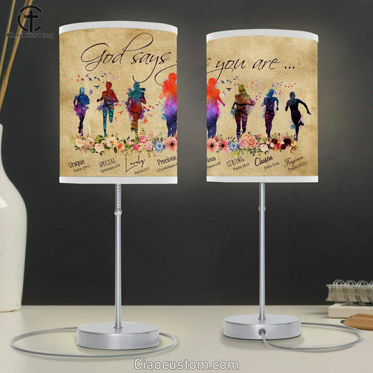 God Says You Are - Colorful Running Girl Table Lamp For Bedroom - Christian Wall Table Lamp - Scripture Table Lamp Prints