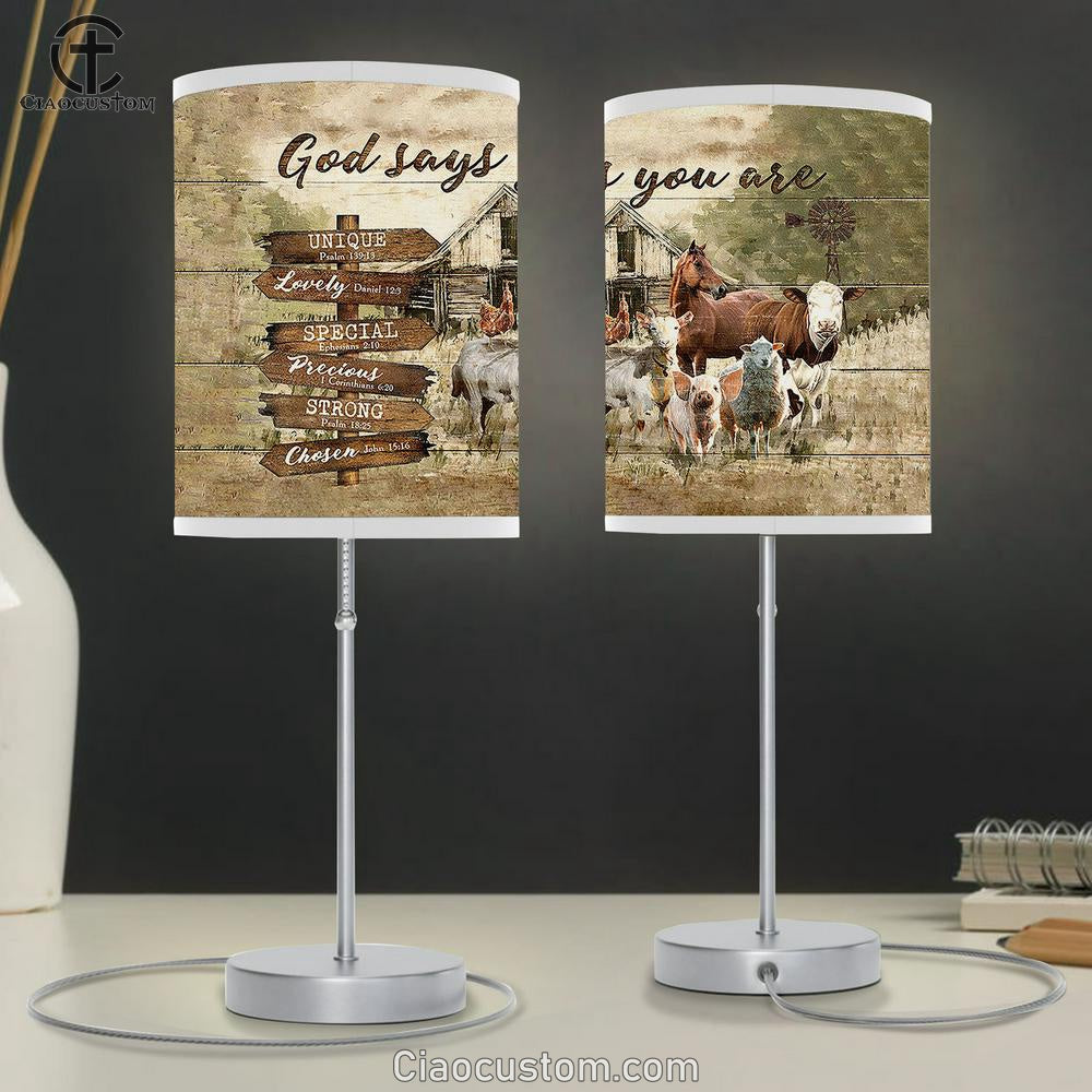 God Says You Are Animal Peaceful Farmhouse Table Lamp For Bedroom - Bible Verse Table Lamp - Religious Room Decor