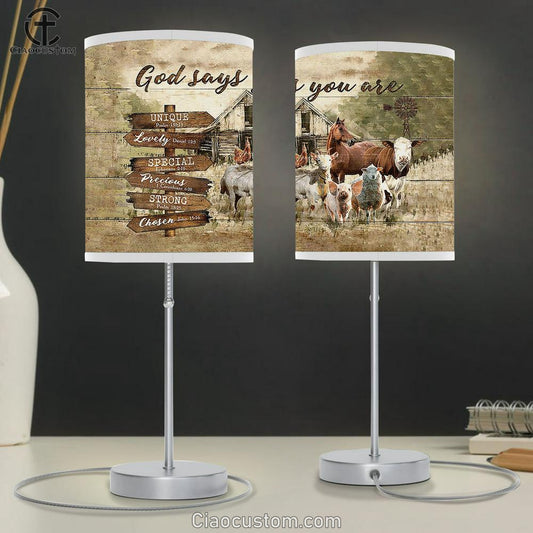 God Says You Are Animal Peaceful Farmhouse Table Lamp For Bedroom - Bible Verse Table Lamp - Religious Room Decor