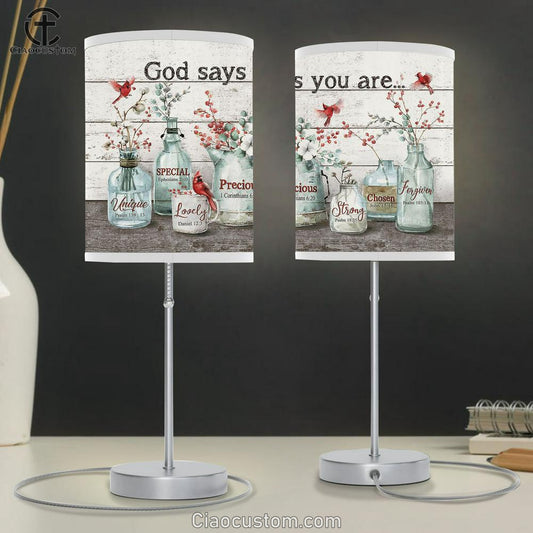 God Says You Are Baby Flower Cardinal Table Lamp For Bedroom - Bible Verse Table Lamp - Religious Room Decor