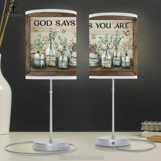 God Says You Are Baby Flower Vintage Garden Yellow Butterfly Table Lamp For Bedroom - Bible Verse Table Lamp - Religious Room Decor