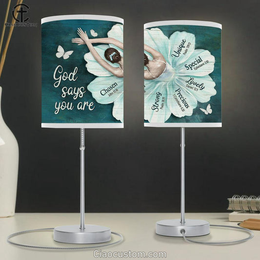 God Says You Are Ballerina Ballet Flower Dress Butterfly Table Lamp For Bedroom - Bible Verse Table Lamp - Religious Room Decor