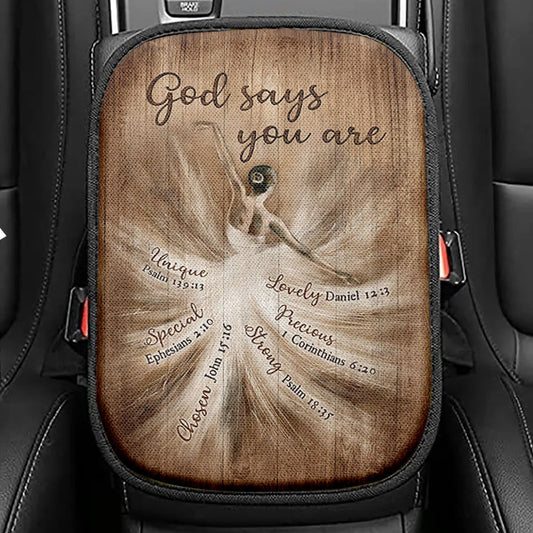 God Says You Are Ballerina Vintage Seat Box Cover, Christian Car Center Console Cover, Bible Verse Car Interior Accessories