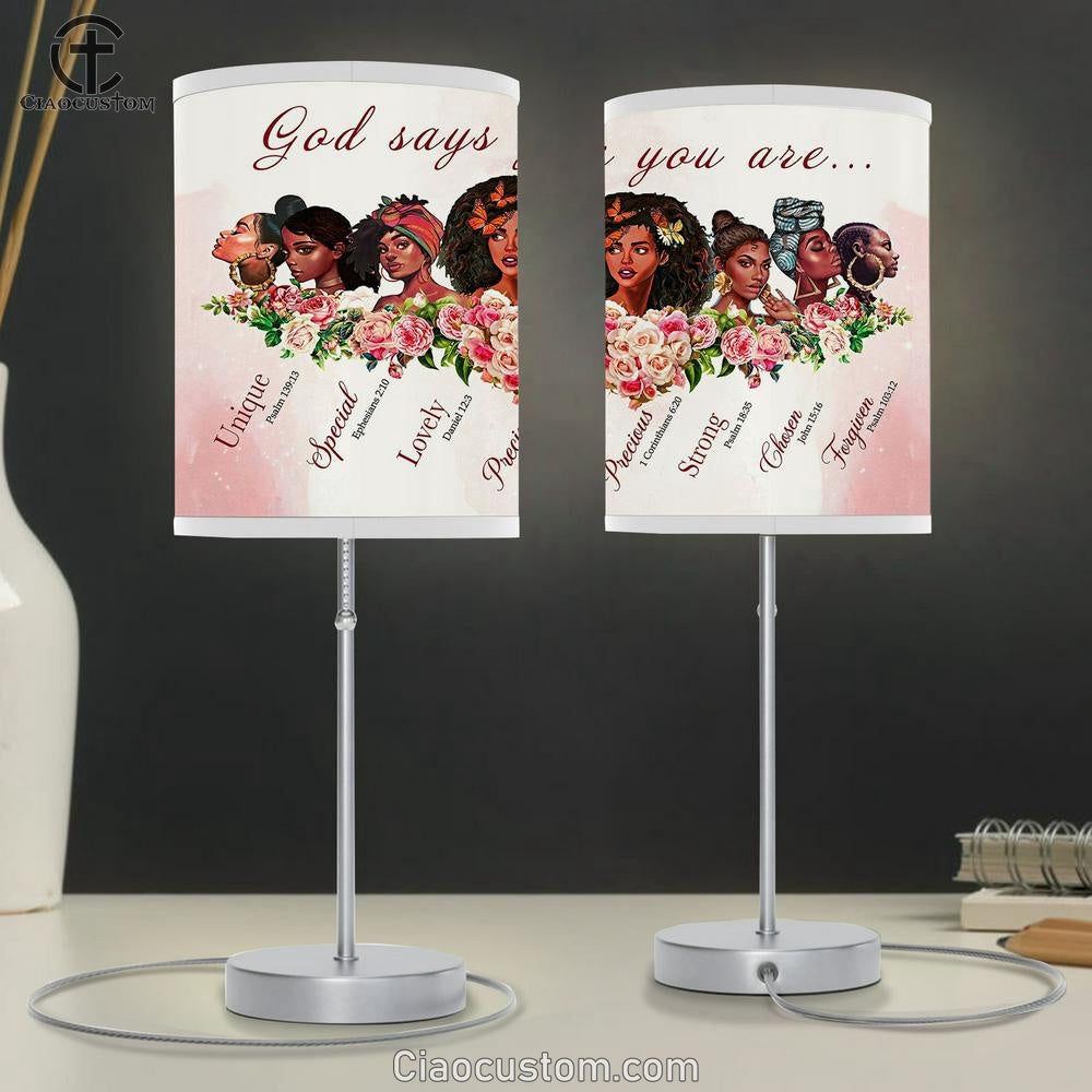 God Says You Are Black Girl Table Lamp For Bedroom - Christian Wall Table Lamp - Scripture Table Lamp Prints
