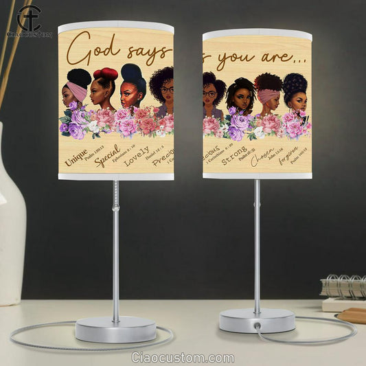 God Says You Are Black Women Table Lamp For Bedroom - Christian Wall Table Lamp - Scripture Table Lamp Prints