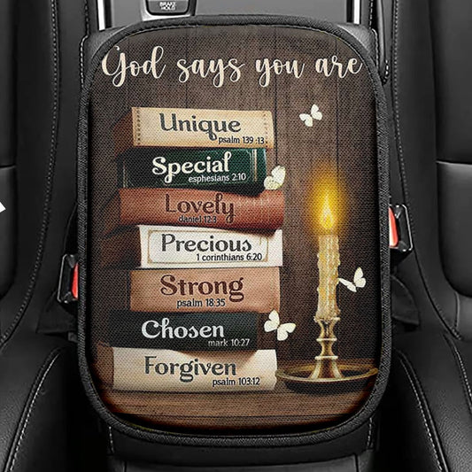 God Says You Are Book Vintage Bible Night Seat Box Cover, Christian Car Center Console Cover, Bible Verse Car Interior Accessories