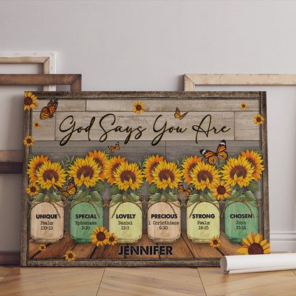 God Says You Are Canvas Wall Art - Unique Special Lovely Precious Strong Chosen, Butterfly Sunflower Canvas