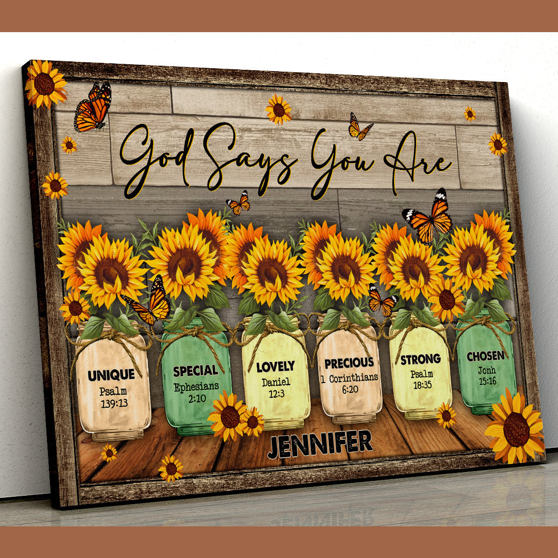 God Says You Are Canvas Wall Art - Unique Special Lovely Precious Strong Chosen, Butterfly Sunflower Canvas