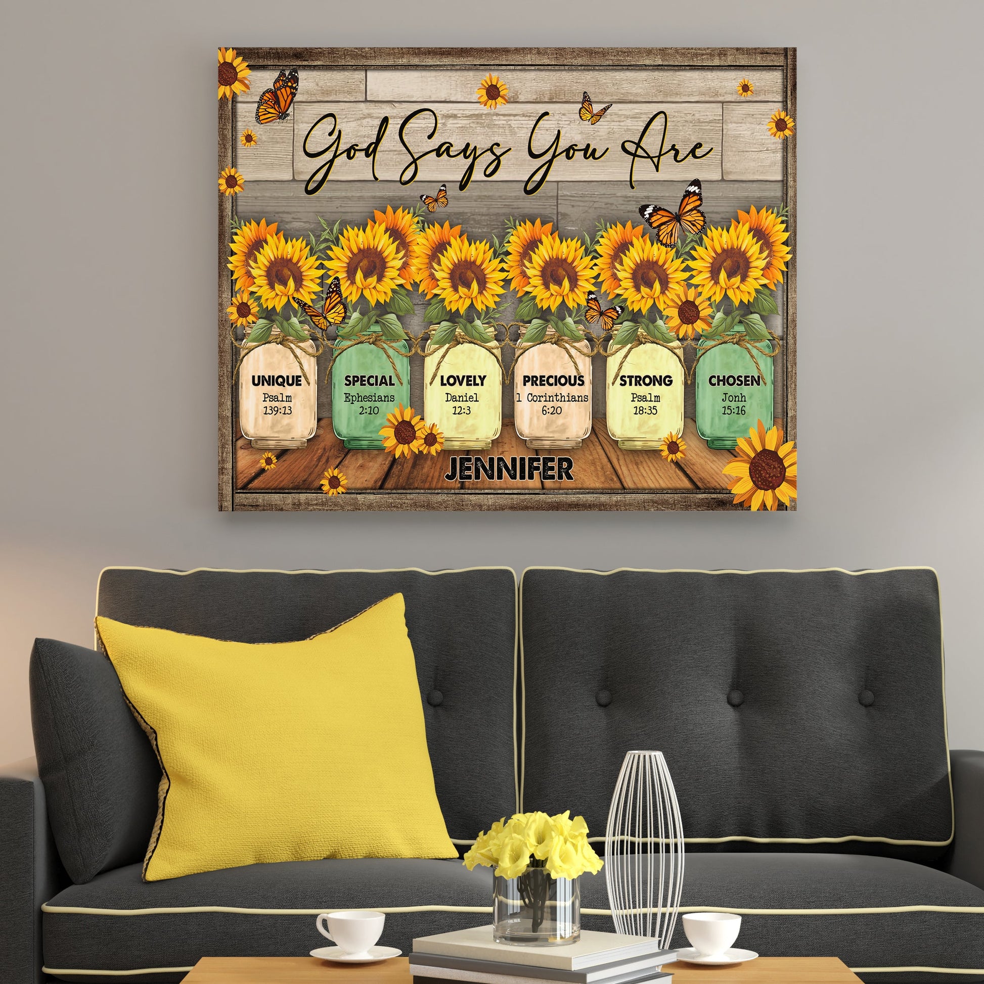 God Says You Are Canvas Wall Art - Unique Special Lovely Precious Strong Chosen, Butterfly Sunflower Canvas