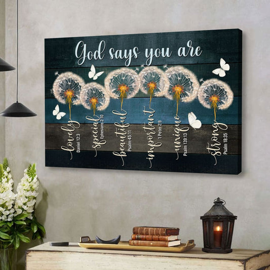 God Says You Are Canvas Wall Art, Dandelion Butterfly Christian Wall Decor - Religious Wall Decor