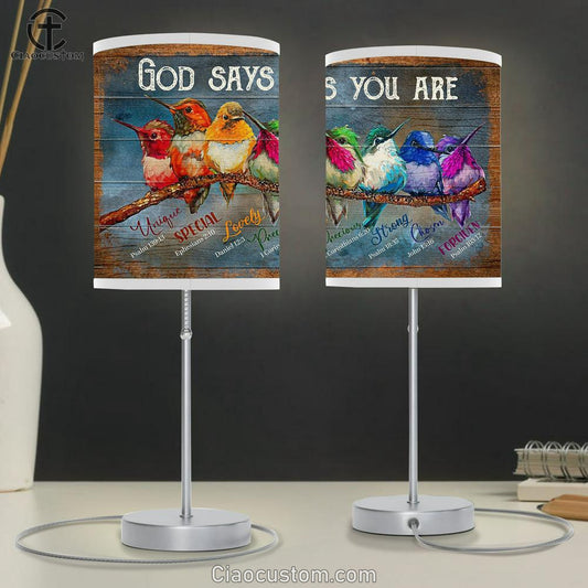God Says You Are Colorful Birds Table Lamp For Bedroom - Christian Wall Table Lamp - Scripture Table Lamp Prints