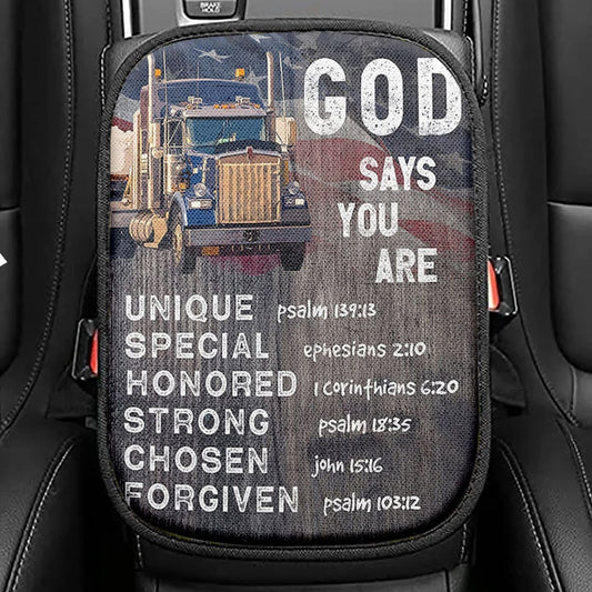 God Says You Are Cow Seat Box Cover, Christian Car Center Console Cover, Religious Car Interior Accessories
