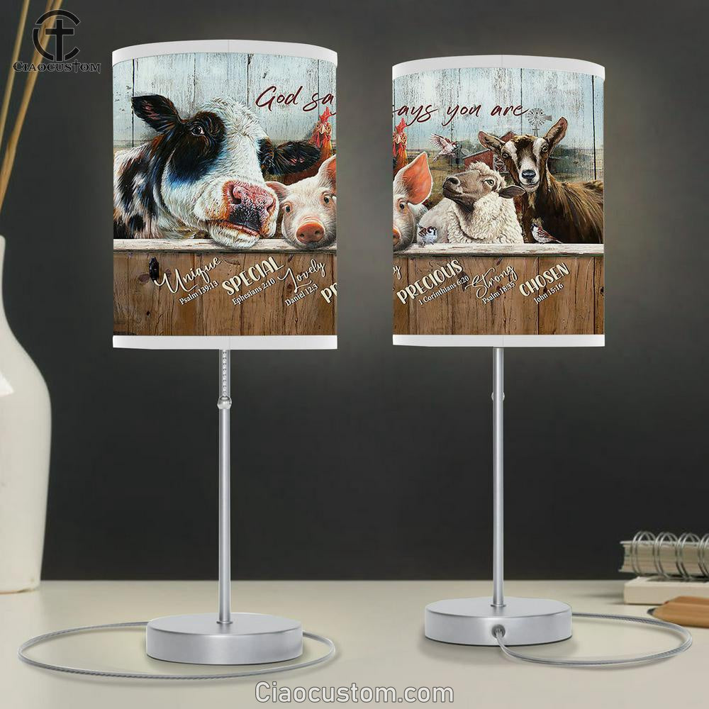 God Says You Are Dairy Cow Animal Rooster Table Lamp For Bedroom - Bible Verse Table Lamp - Religious Room Decor