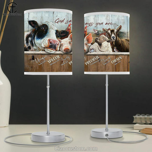 God Says You Are Dairy Cow Animal Rooster Table Lamp For Bedroom - Bible Verse Table Lamp - Religious Room Decor