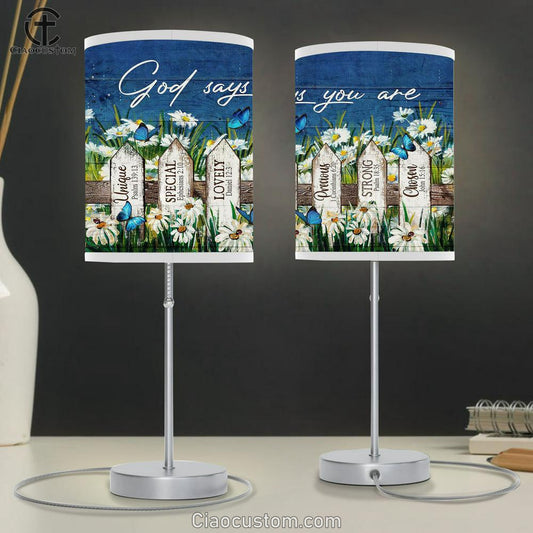 God Says You Are Daisy Garden Butterfly Table Lamp For Bedroom - Bible Verse Table Lamp - Religious Room Decor