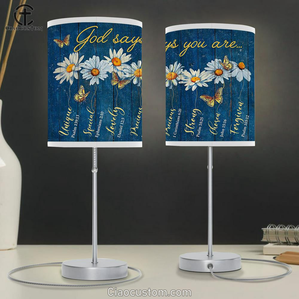 God Says You Are Daisy Table Lamp Wal Art - Christian Wall Table Lamp - Scripture Table Lamp Prints