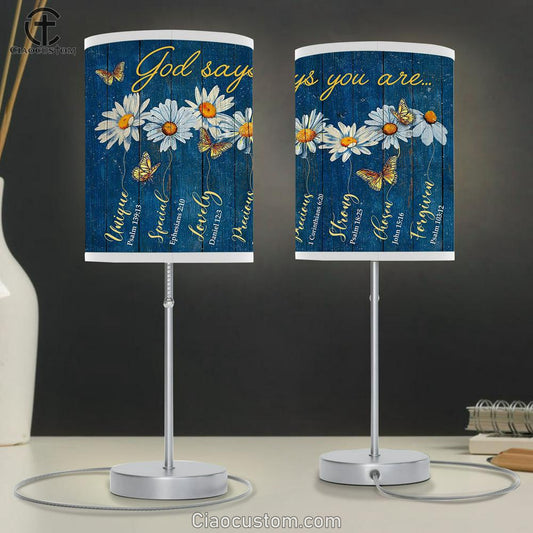 God Says You Are Daisy Table Lamp Wal Art - Christian Wall Table Lamp - Scripture Table Lamp Prints