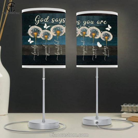 God Says You Are Dandelion Butterfly Table Lamp For Bedroom - Bible Verse Table Lamp - Religious Room Decor