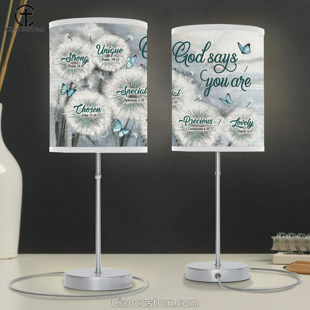 God Says You Are Dandelion Field Blue Butterfly Table Lamp For Bedroom - Bible Verse Table Lamp - Religious Room Decor