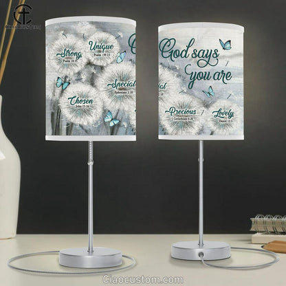 God Says You Are Dandelion Field Blue Butterfly Table Lamp For Bedroom - Bible Verse Table Lamp - Religious Room Decor