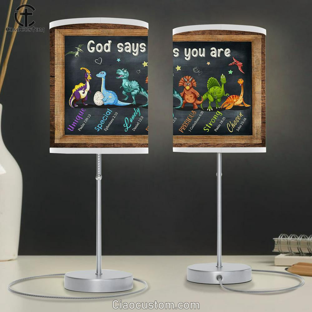 God Says You Are Dinosaur Little Star Table Lamp For Bedroom - Bible Verse Table Lamp - Religious Room Decor