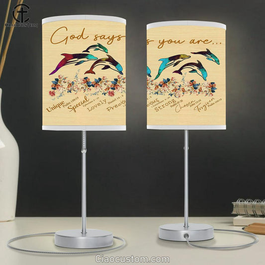 God Says You Are Dolphin Table Lamp For Bedroom - Christian Wall Table Lamp - Scripture Table Lamp Prints