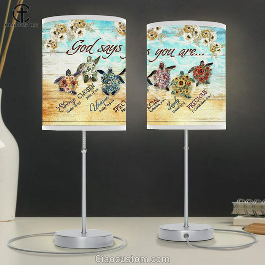 God Says You Are Flower On The Beach Sea Turtles Table Lamp Painting - Christian Lamp Art - Gifts For Turtle Lovers