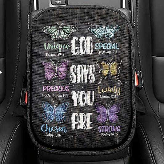 God Says You Are Flower Seat Box Cover, Christian Car Center Console Cover, Religious Car Interior Accessories