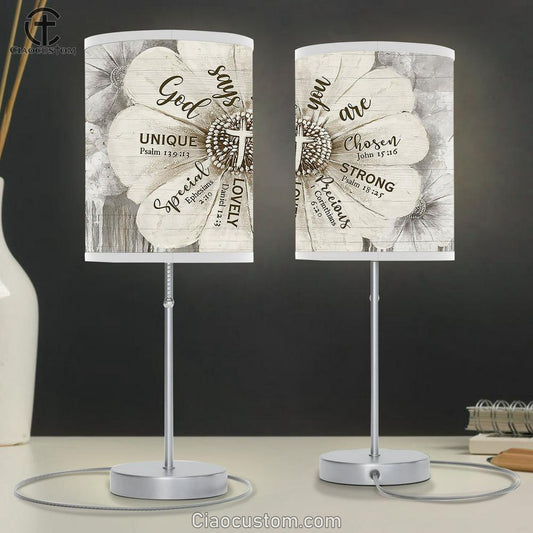 God Says You Are Flower Vintage Table Lamp For Bedroom - Bible Verse Table Lamp - Religious Room Decor