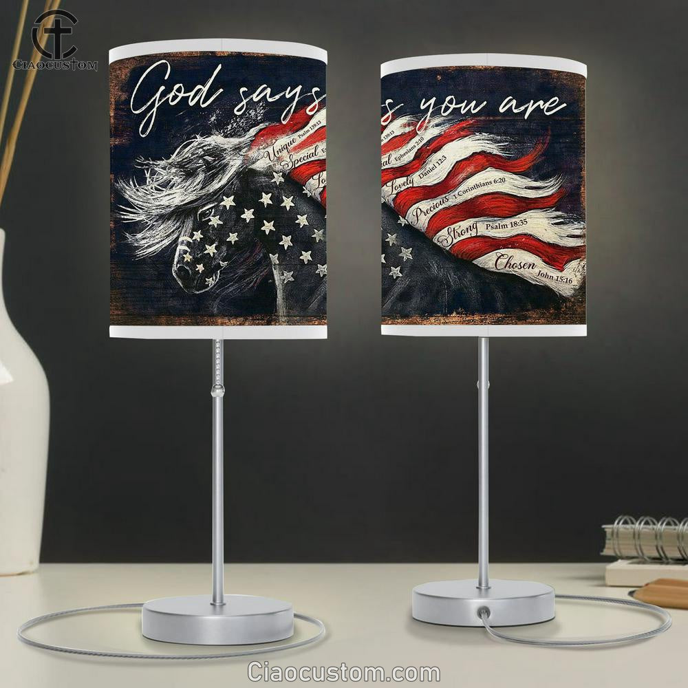 God Says You Are Horse Flag Table Lamp For Bedroom - Christian Wall Table Lamp - Scripture Table Lamp Prints