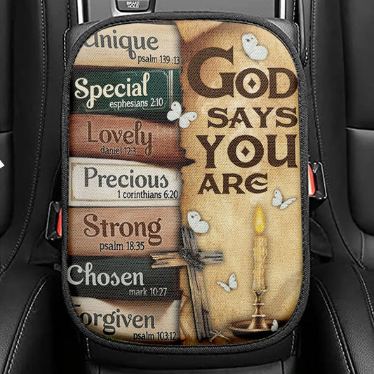 God Says You Are Horse Seat Box Cover, Christian Car Center Console Cover, Religious Car Interior Accessories