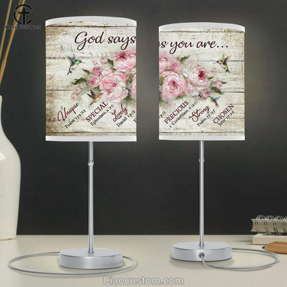 God Says You Are Hummingbird Pink Flower Table Lamp For Bedroom - Bible Verse Table Lamp - Religious Room Decor