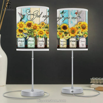 God Says You Are Hummingbird Sunflower Christian Table Lamp For Bedroom - Christian Room Decor