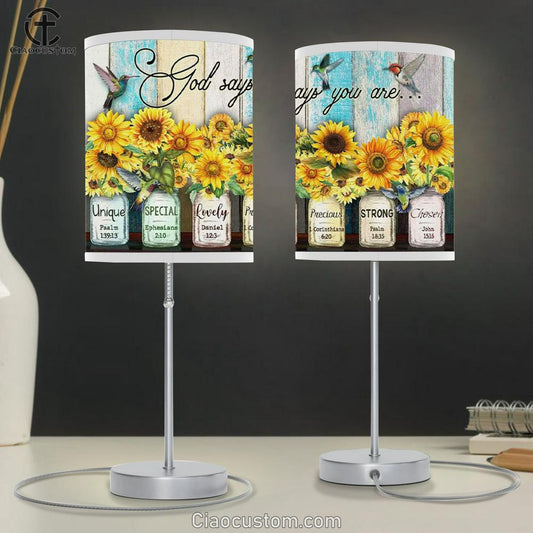 God Says You Are Hummingbird Sunflower Christian Table Lamp For Bedroom - Christian Room Decor