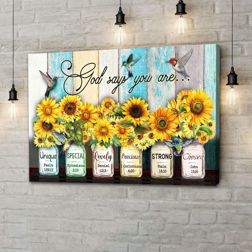 God Says You Are Hummingbird Sunflower Christian Wall Art Canvas - Religious Wall Decor