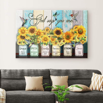 God Says You Are Hummingbird Sunflower Christian Wall Art Canvas - Religious Wall Decor