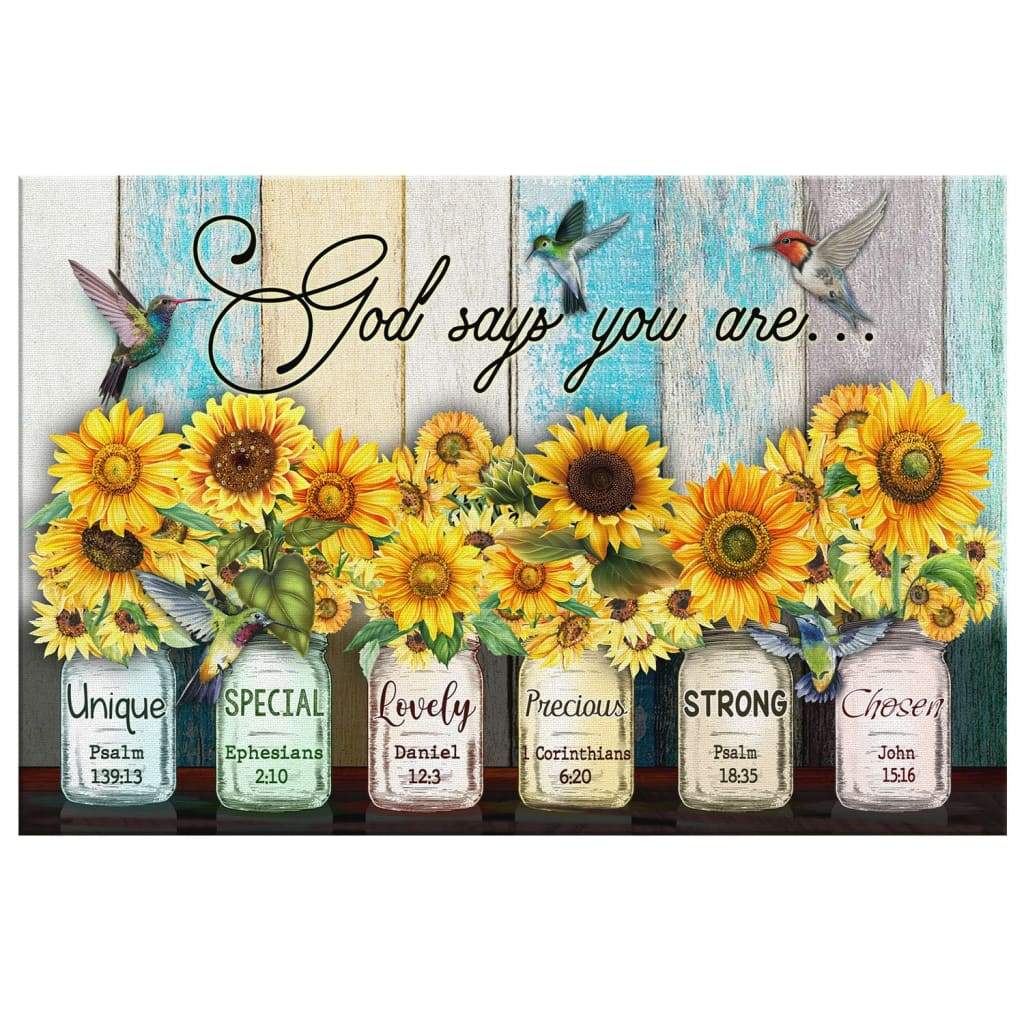 God Says You Are Hummingbird Sunflower Christian Wall Art Canvas - Religious Wall Decor